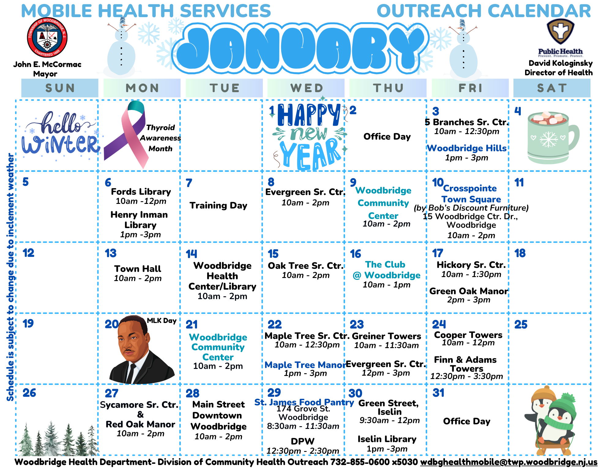 Community Health - Mobile Outreach - January 2025 - Calendar