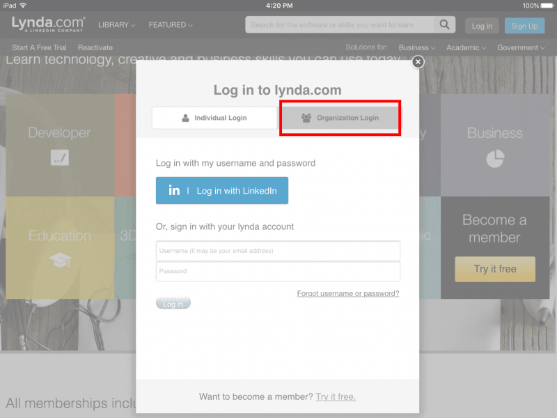 Logging In to LinkedIn Learning - Step 2