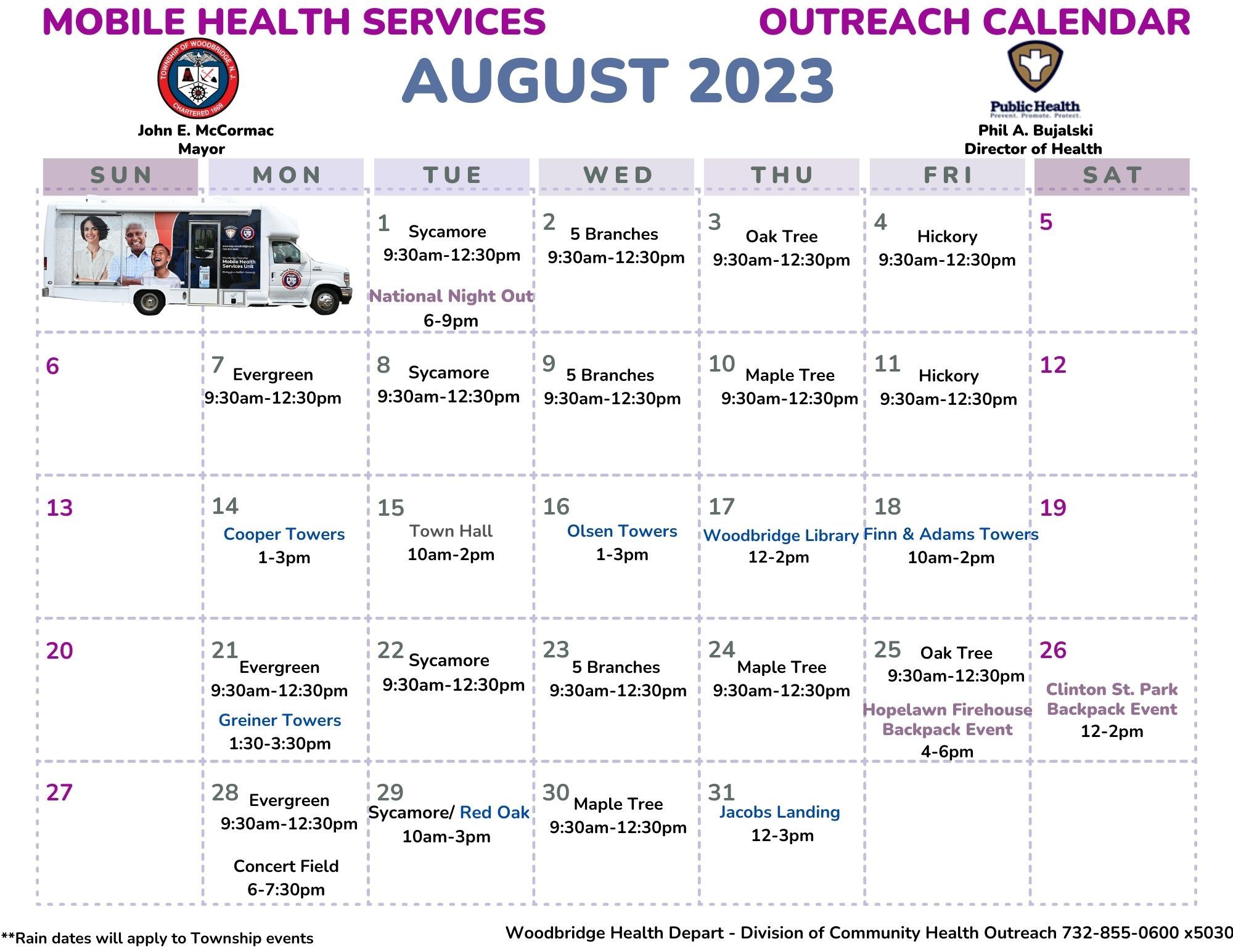 Mobile Health August 2023 Monthly Calendar