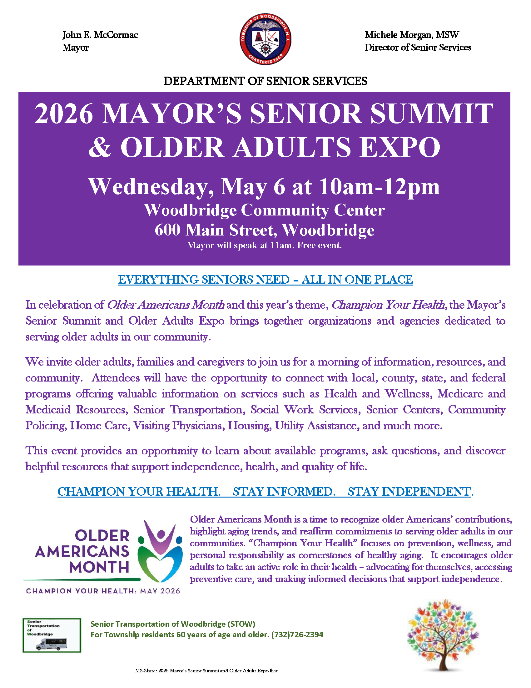 2026 Mayors Senior Summit and Older Adults Expo flier